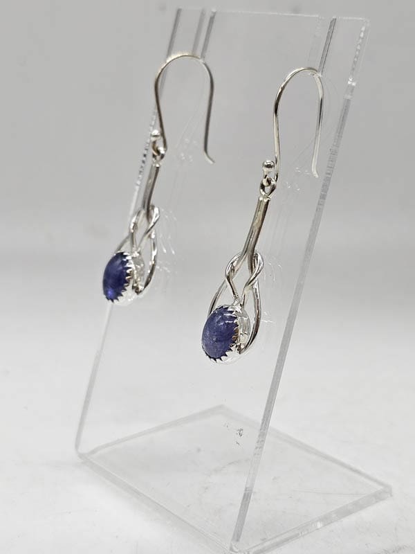 Sterling Silver Tanzanite Oval Long Drop Earrings