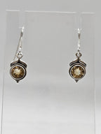 Sterling Silver Citrine Round Bezel Set Drop Earrings
