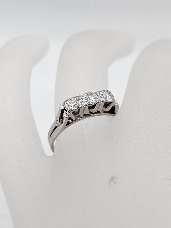 18ct White Gold Diamond High Set Trilogy Ring - Antique / Vintage