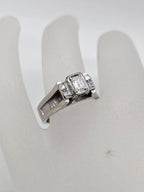 18ct White Gold Diamond Baguette Cut with Diamonds on Side Ring - Antique / Vintage - Engagement Ring / Dress Ring