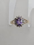 9ct Yellow Gold Amethyst and Diamonds Oval Cluster Ring