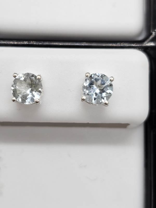 Sterling Silver Topaz Round Claw Set Studs Earrings