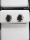 Sterling Silver Onyx Oval Twist Rim Studs Earrings