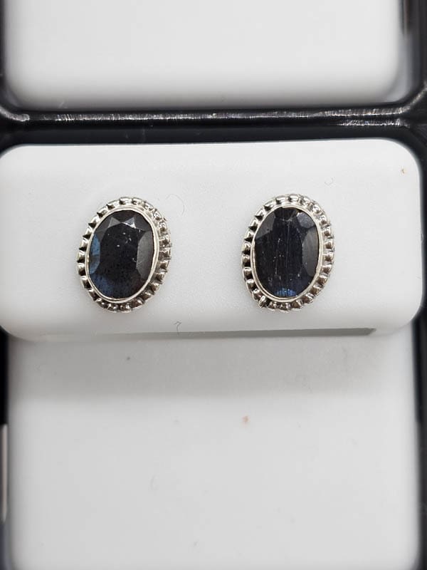 Sterling Silver Onyx Oval Twist Rim Studs Earrings