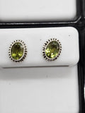 Sterling Silver Peridot Oval Twist Rim Studs Earrings