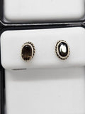 Sterling Silver Smokey Quartz Oval Twist Rim Studs Earrings