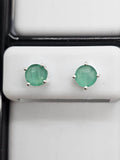 Sterling Silver Green Agate / Green Onyx Round Claw Set Studs Earrings
