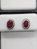 Sterling Silver Ruby Oval Twist Rim Studs Earrings