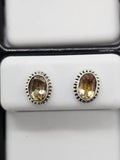 Sterling Silver Citrine Oval Twist Rim Studs Earrings