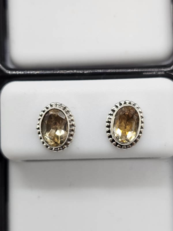 Sterling Silver Citrine Oval Twist Rim Studs Earrings