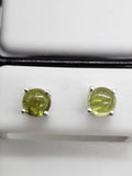 Sterling Silver Peridot Round Cabochon Cut Claw Studs Earrings