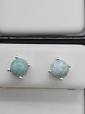 Sterling Silver Larimar Round Claw Set Studs Earrings
