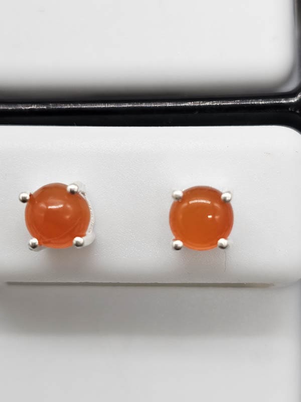 Sterling Silver Carnelian Round Claw Set Studs Earrings