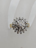 18ct Yellow Gold with Platinum Large Diamonds Cluster Ring - Flower / Daisy Round Design - Antique / Vintage
