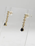 9ct Yellow Gold Natural Sapphire Teardrop on Diamond Line Drop Earrings