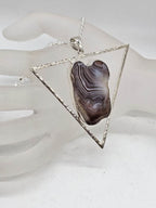 Sterling Silver Botswana Agate in Large Triangular Pendant on Silver Chain