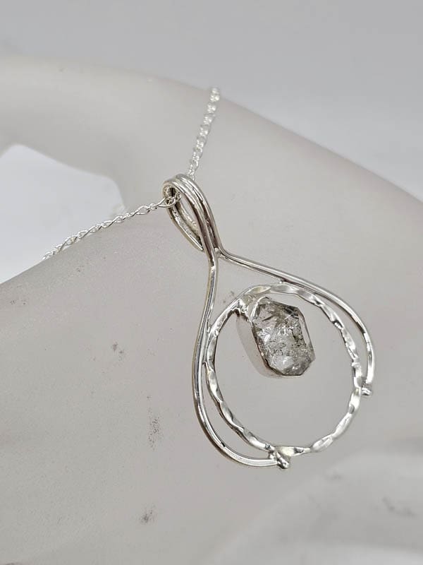 Sterling Silver Herkimer Diamond Freeform Teardrop / Pear Shape Pendant on Silver Chain