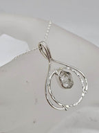 Sterling Silver Herkimer Diamond Freeform Teardrop / Pear Shape Pendant on Silver Chain