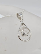 Sterling Silver Herkimer Diamond Freeform Teardrop / Pear Shape Pendant on Silver Chain