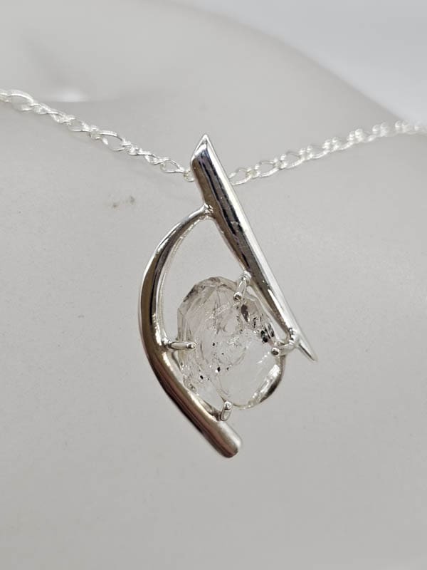 Sterling Silver Herkimer Diamond Freeform in Curved Shape Pendant on Silver Chain