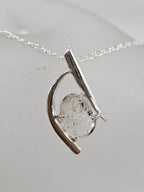Sterling Silver Herkimer Diamond Freeform in Curved Shape Pendant on Silver Chain