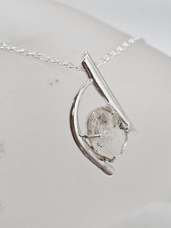 Sterling Silver Herkimer Diamond Freeform in Curved Shape Pendant on Silver Chain