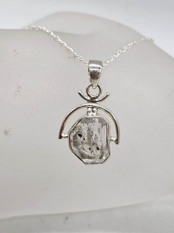 Sterling Silver Herkimer Diamond Freeform in Arch Shape Drop Pendant on Silver Chain