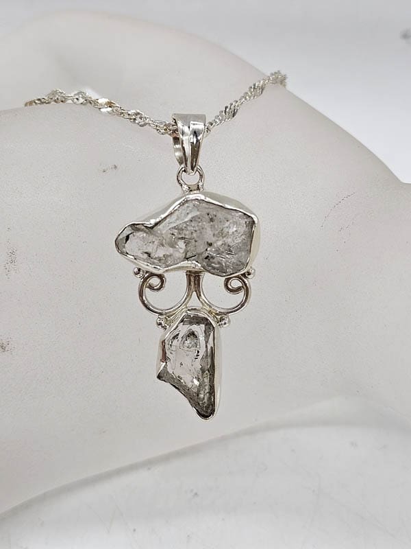 Sterling Silver Herkimer Diamond Ornate Cluster Pendant on Silver Chain
