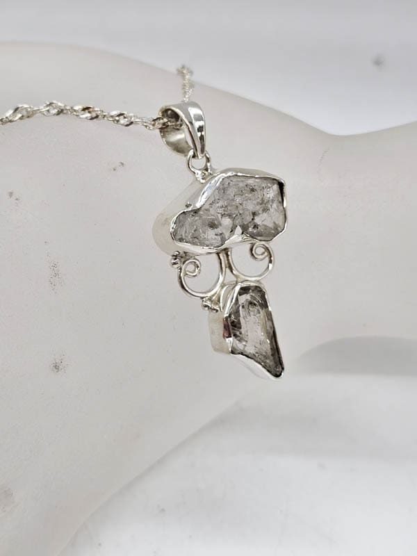 Sterling Silver Herkimer Diamond Ornate Cluster Pendant on Silver Chain