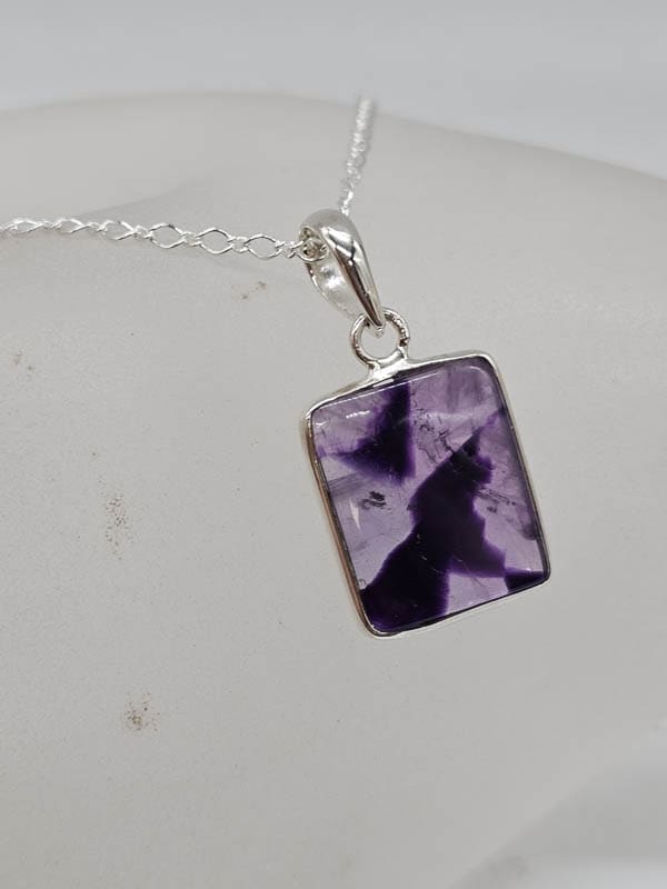 Sterling Silver Trapiche Amethyst Square / Rectangular Pendant on Silver Chain