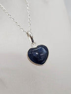 Sterling Silver Kyanite Carved Heart Pendant on Silver Chain