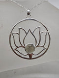 Sterling Silver Labradorite Large Round Open Design Lotus Pendant on Silver Chain