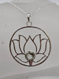 Sterling Silver Green Amethyst / Prasiolite Large Round Open Design Lotus Pendant on Silver Chain
