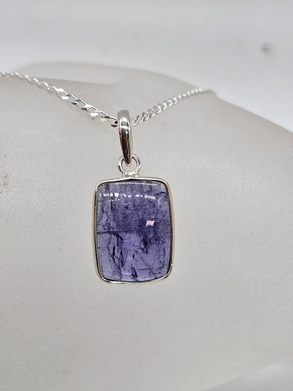 Sterling Silver Tanzanite Square / Rectangular Bezel Set Pendant on Silver Chain