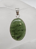 Sterling Silver Nephrite Jade Oval Bezel Set Pendant on Silver Chain
