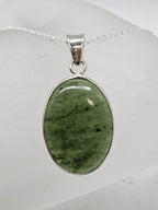 Sterling Silver Nephrite Jade Oval Bezel Set Pendant on Silver Chain
