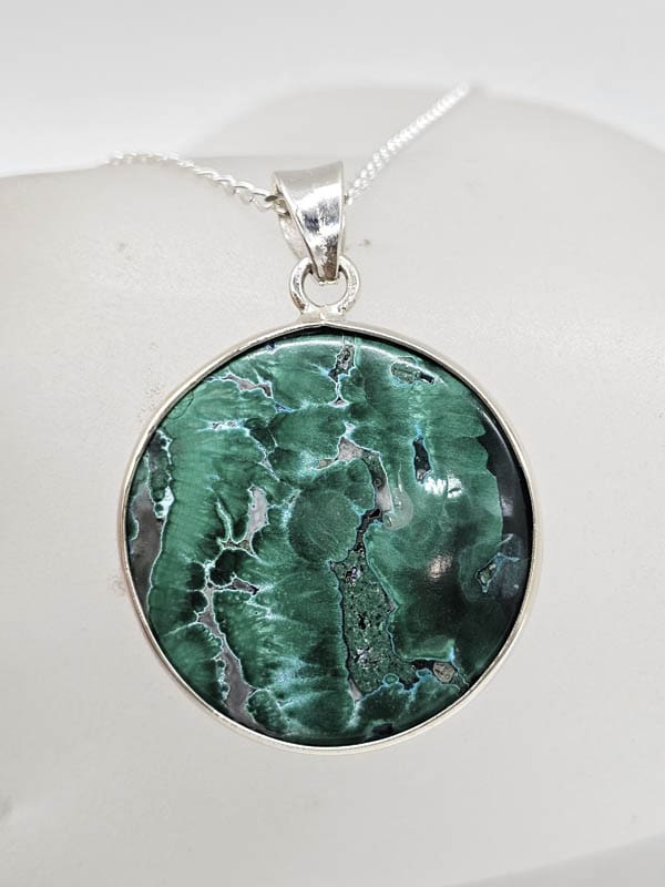 Sterling Silver Large Bezel Set Round / Circle Pendant on Silver Chain