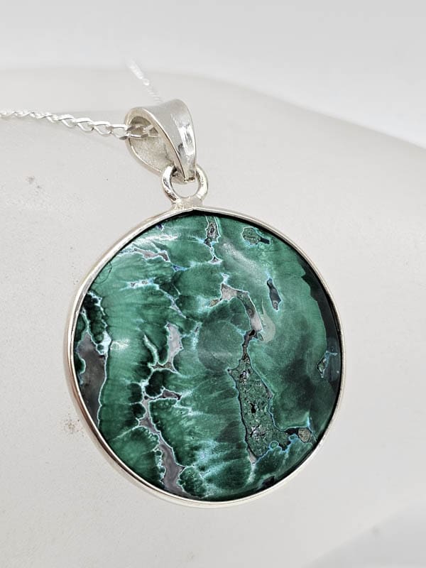 Sterling Silver Large Bezel Set Round / Circle Pendant on Silver Chain