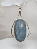 Sterling Silver Aquamarine Large and Long Oblong / Oval Faceted Pendant on Silver Chain