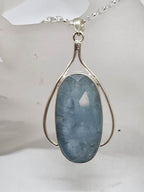 Sterling Silver Aquamarine Large and Long Oblong / Oval Faceted Pendant on Silver Chain
