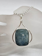 Sterling Silver Aquamarine Large Square / Rectangular Faceted Pendant on Silver Chain