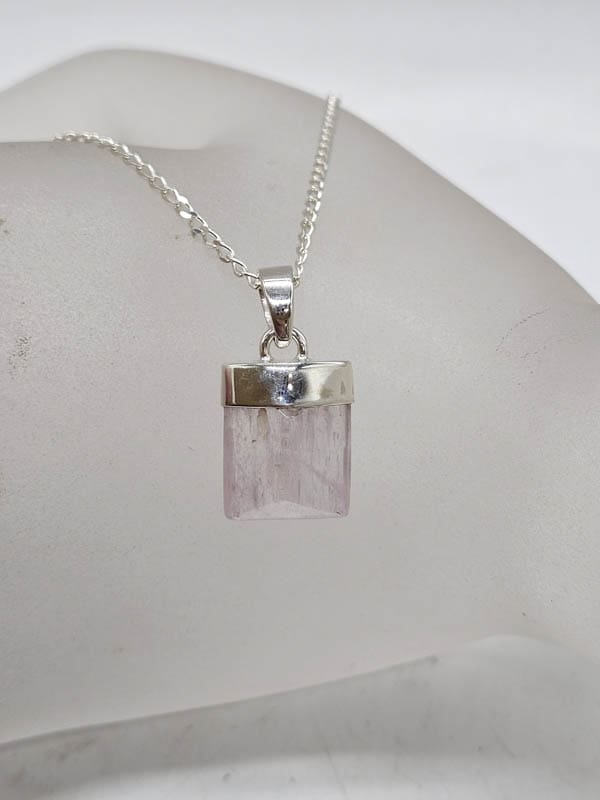Sterling Silver Square Kunzite Pendant on Silver Chain