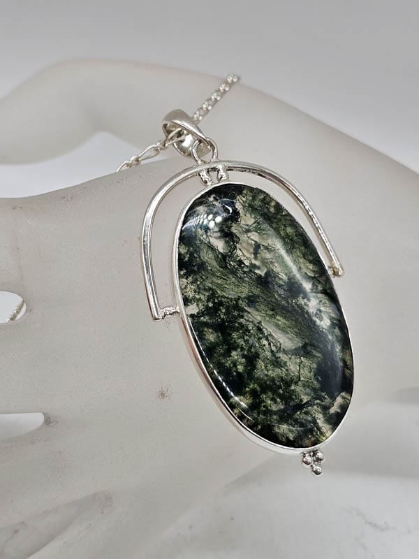 Sterling Silver Seraphinite Large Oval Pendant on Silver Chain