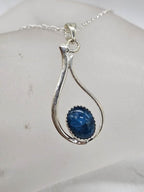 Sterling Silver Blue Apatite Oval Cabochon Cut Curved Pendant on Silver Chain