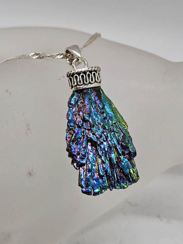 Sterling Silver Black Titanium Kyanite Long Multi-Colour Pendant on Silver Chain