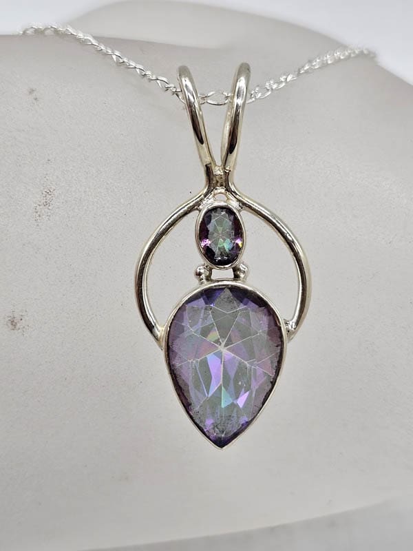 Sterling Silver Mystic Quartz / Mystic Topaz Teardrop and Oval Shape Pendant on Silver Chain
