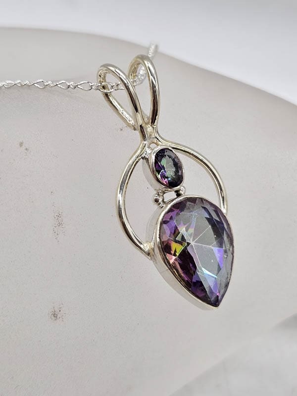 Sterling Silver Mystic Quartz / Mystic Topaz Teardrop and Oval Shape Pendant on Silver Chain