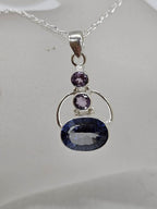 Sterling Silver Mystic Quartz / Mystic Topaz Oval with Amethyst Pendant on Silver Chain