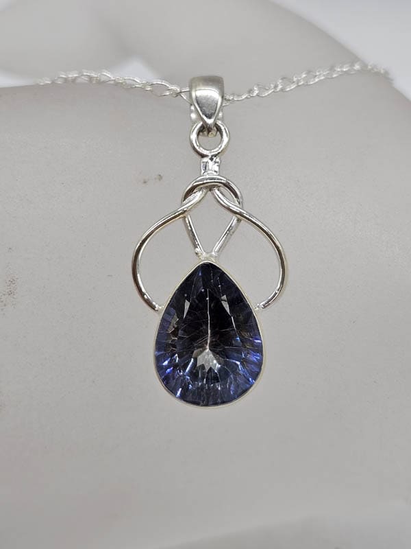 Sterling Silver Mystic Quartz / Mystic Topaz Teardrop Shape Twist Top Pendant on Silver Chain