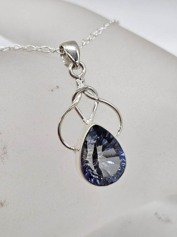 Sterling Silver Mystic Quartz / Mystic Topaz Teardrop Shape Twist Top Pendant on Silver Chain